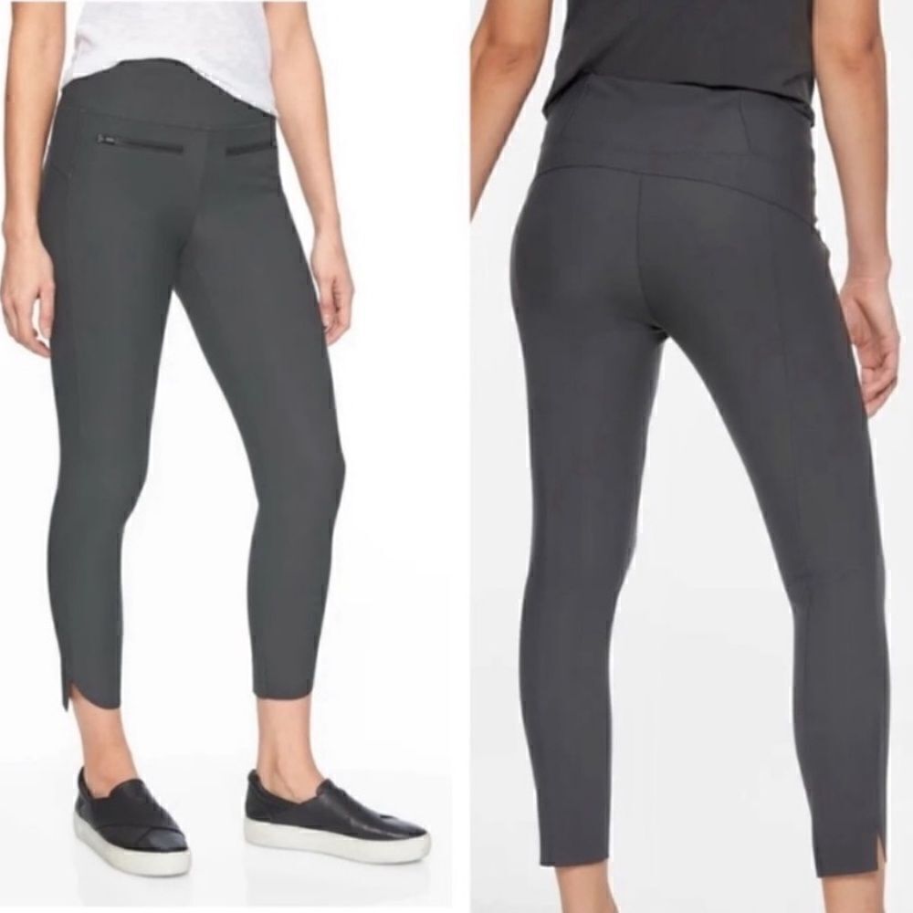Athleta Charcoal Raw Hem Zipper Metro Active Leggings